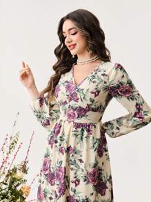 Modelyn 女士长款花卉浪漫优雅 A 字形连衣裙 - 彩色 - 查看 3