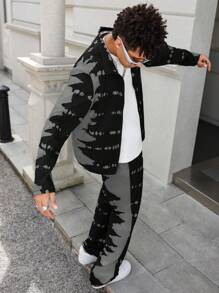 Manfinity EMRG Men's Tie-Dye Zip-Front Collared Shirt & Casual Long Pants Set - Multicolor - View 1