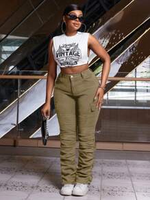 SHEIN SXY Jeans de carga de mezclilla ceñidos y arrugados de talla grande y sexy