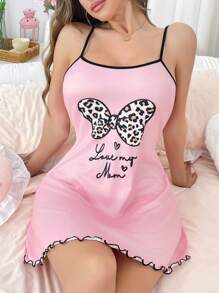 女士豹纹蝴蝶结无袖睡裙 - 彩色 - 查看 1