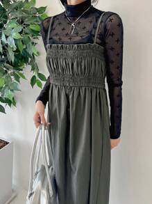 FRIFUL Robe longue casual pour femmes avec bretelles spaghetti de couleur unie