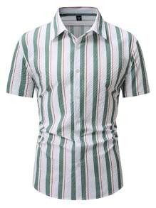 Manfinity RSRT Men's Striped Short Sleeve Single-Breasted Casual Shirt