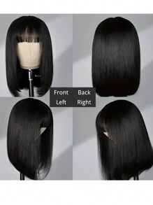 Straight Natural Scalp Raw Human Hair HD Lace Bob With Bang 150% Density Glueless HD 2x1 Lace Bob With Bang Glueless Wigs - SNatural - View 4