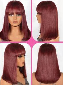 ALL READY WIG 99J 无胶鲍勃假发 真人发刘海假发 女士真人发蕾丝假发 全套假发 预漂白 预拔 预剪蕾丝融化 4x4 蕾丝闭合 无胶假发 带前发 100% 真人发 9AM HAIR - S99J - 查看 3