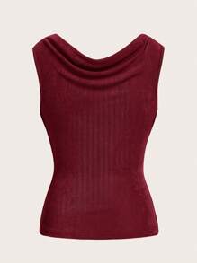 SHEIN ICON Fashionable Solid Color Ruffled Neck Shirred Slim Fit Tank Top - Burgundy - View 2