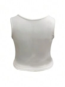 SHEIN Slayr Plus Size Casual Letter Print Slim Fit Crop Top - White - View 2