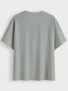 Manfinity Homme Men's Sage Green Summer Casual Short Sleeve T-Shirt,Geometric Texture Jacquard Style,Loose Fashionable City Break Outdoor Travel Elastic Tee,Gift - Green - View 2