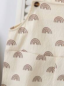 SHEIN Vintaside Kids 2pcs/Set Young Boys' Summer Fashion Knitted Graphic Printed Half-Circle Pattern Bib Pants + Bucket Hat Set, Suitable For Casual, School, Travel, Holiday, Relaxation, Summer