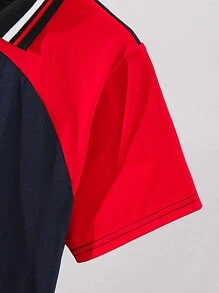 Tween Boys' Casual Color Block Patchwork Polo Shirt With Flat Collar, Short Sleeve, Suitable For Autumn, Spring, Summer, Outdoor Play, School, Street Snap, Party And Casual Home Wear