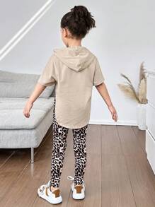 Set de 2 piezas de camiseta de punto con diseño de dibujos animados lindo + pantalones ajustados de punto para niñas - Caqui - Ver 2