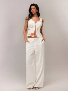 Forever 21 Áo ba lỗ không tay cổ vuông ren mới mùa xuân gợi cảm giản dị dành cho nữ đi nghỉ - Nhiều màu - Xem 3