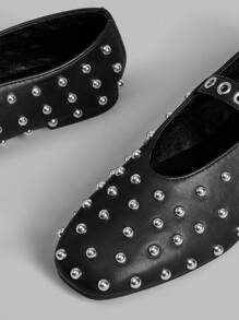 Ontre Square Toe Flat Strappy Fashionable Women Casual Flat Shoes, Punk/Biker Style Spring Shoes Spring Break Easter For Christmas - Black - View 4