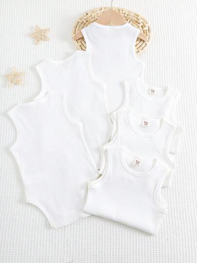 Cozy Pixies 6pcs/Set Baby Boy Solid Color Soft Knit Crew Neck Sleeveless Bodysuit