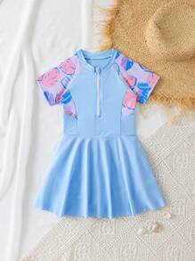 SHEIN Maillot de bain une pièce minimaliste, casual et sportif, pour jeune fille