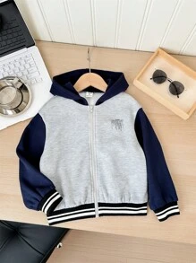 SHEIN 1 szt. Młodzieżowa Akademia Casualowa Wygodna Moda Minimalistyczna Praktyczna Wszechstronna Kurtka z kapturem z nadrukiem angielskim Termiczna podszewka, Nadaje się do codziennego noszenia, szkoły, wycieczek, sportu, jesień/zima