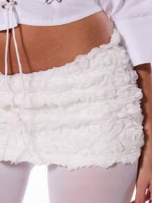 MUSERA Floral Applique Low Rise Mini Skirt Boho Summer Cute Party - White - View 5
