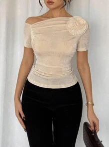 Calvaya Camiseta con hombros abiertos lisa para mujeres, estilo sencillo y casual para uso diario