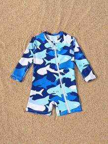 SHEIN 男婴拉链长袖合身海滩度假泳衣 - 彩色 - 查看 6