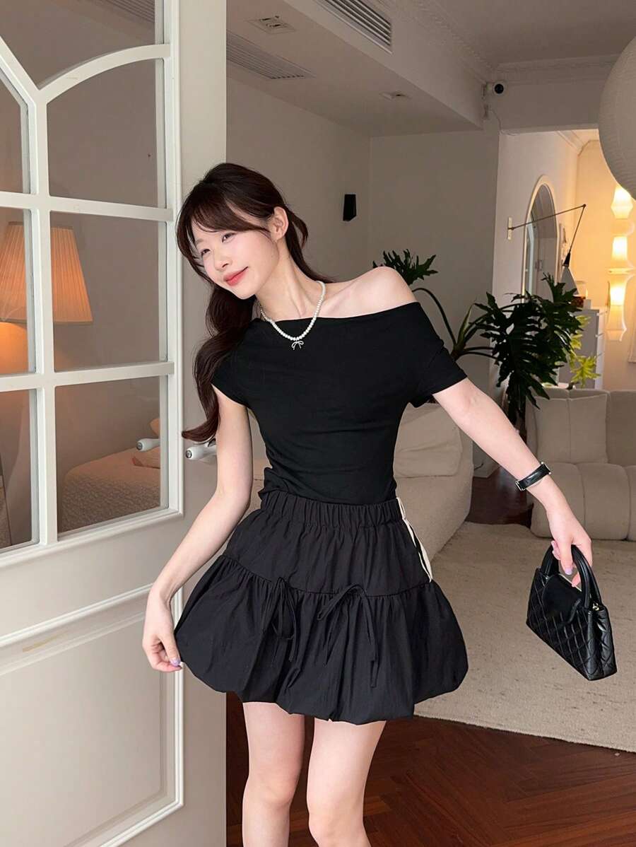 DAZY 女式侧条纹装饰休闲裙