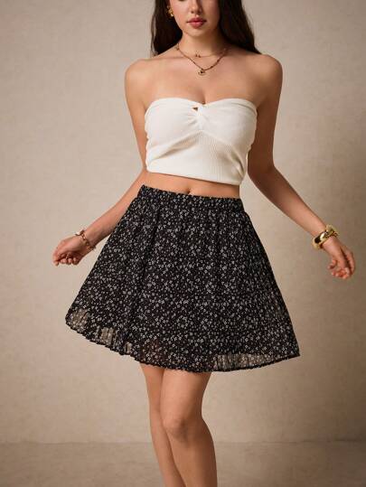 Poéselle 碎花百褶半身裙