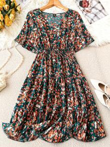 SHEIN LUNE Plus Size Women Ditsy Floral Printed Casual Summer Dress - Multicolor - View 1