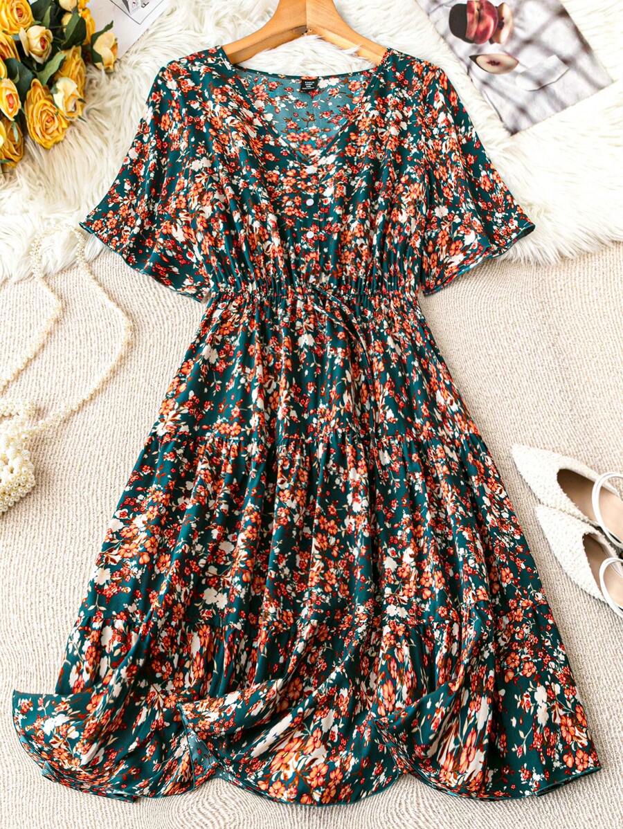 SHEIN LUNE Plus Size Women Ditsy Floral Printed Casual Summer Dress - Multicolor - View 1