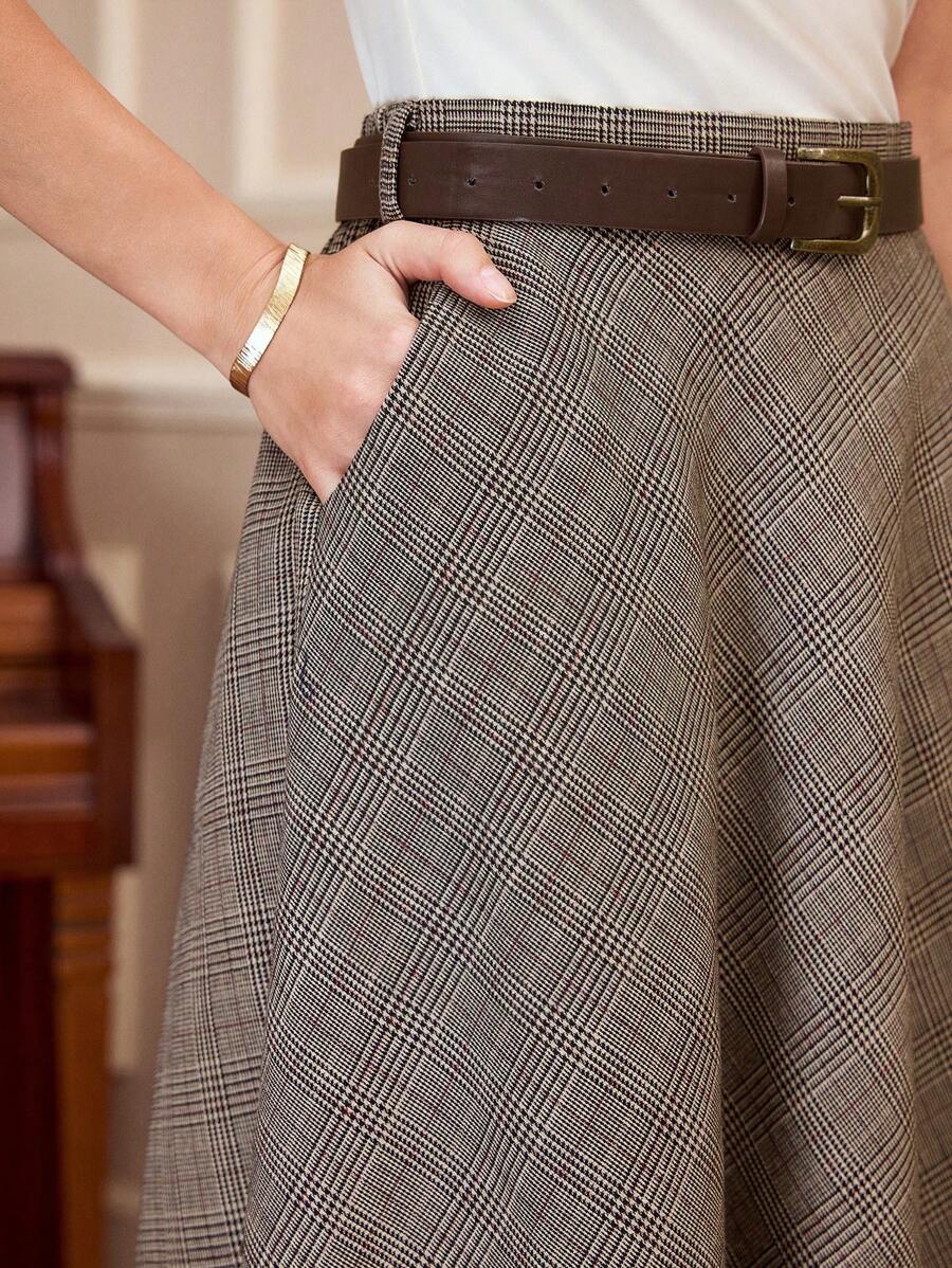 Vintamour Vintage Elegant Women High Waist Plaid A-Line Skirt With Pockets Casual Flared Skirt Valentine's Day Vacation Outfits Woman Summer Outfits For Women Valentines Birthday Skirtes For Women Skirtes For Women Elegant Valentine's Day Wedding Summer Skirtes For Women Office Wear Women Western Wear Women Business Casual Woman Wedding Guest Skirt Women Valentines Clothes Maxi Skirt Elegant Skirtes For Women Long Skirtes For Women Church Clothes Women