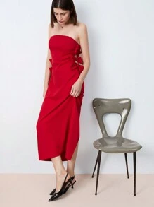 Maija 女士红色优雅纯色蝴蝶结装饰吊带背心百搭日常情人节派对连衣裙，早春节