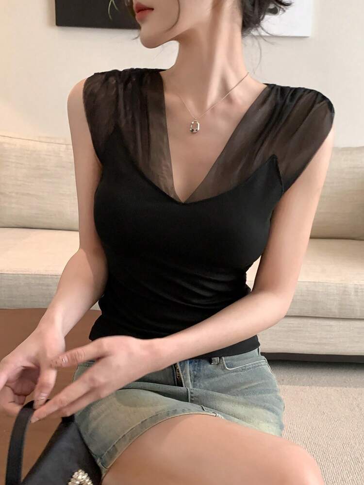Women's Solid Color Lace Casual Tank Top, Simple Fashion Everyday Wear Summer