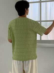 DAZY Men's Solid Green Ribbed Cable Design Knit Top, Summer - Green - View 2