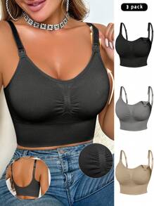BloomMama 3pcs Pregnant Women Plain Color Ruched Nursing Bras Without Padding Maternity