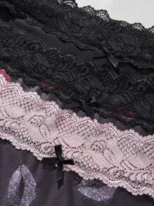 3pcs/Set Plus Size Valentine's Day Lace Trim Bow Decor Panties