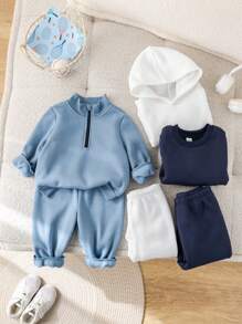 SHEIN Leap Crew 6 Pieces Set: Baby Boys Letter Print Hoodie Sweatshirt And Drawstring Pants - Multicolor - View 5