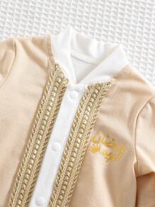 SHEIN 2pcs Newborn Baby Boy Spring/Summer Adorable Fancy Knit Color Block Long Sleeve Jumpsuit With Hat, Suitable For Birthday Party, Evening Party, Performance, Wedding, Month Celebration, Christening And First Birthday - Multicolor - View 5