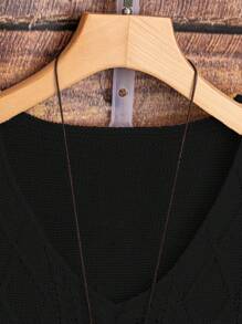 Franclia 女士针织毛衣纯色简约风格休闲日常穿着 - 黑色 - 查看 5