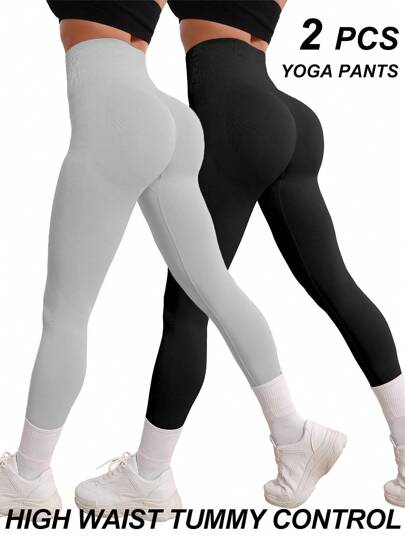 Easithlete 女士纯色高腰无缝弹力运动紧身裤瑜伽裤