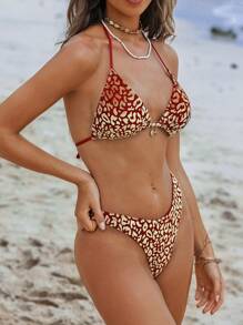 SHEIN Swim Summer Women's Halter Neck Swimwear Set, Fashionable & Sexy Beach Vacation Triangle Bikini