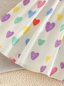 Cozy Pixies Vestido de cuello redondo con volantes y lazo grande en contraste para el Día de San Valentín, con estampado de corazones de colores para bebé niña - Azul - Ver 4
