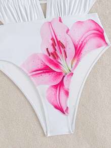 Swim Vcay Springbreak Swim Vcay Women Positioned Print Plunge Backless Criss-Cross Strap One-Piece Swimsuit, Sexy For Summer Holiday