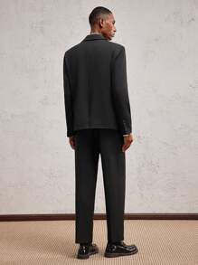 AKNOTIC Business Casual 2pcs Men Black Woven Sequin Patch Slim-Fit Notch Lapel Suit Set, Suitable For Spring/Summer, Vacation, Wedding, Party, Graduation Gift - Black - View 7