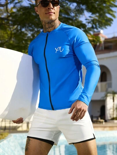 Surfspeed Conjunto de 2 peças de maiô e shorts masculinos com estampa de letras e manga comprida