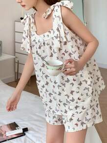 DAZY Słodki wzór motyla, bezrękawnik i spodenki, komplet, piżama damska