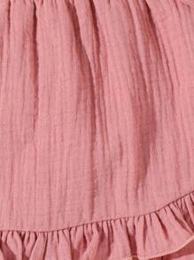 Young Girl Woven Solid Color Fitted Casual Shorts - Pink - View 6