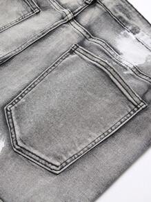 Manfinity Homme Plus Size Men's Ripped Pocket Casual Denim Shorts Tropical Street Hang Out, Emo Style - Grey - View 6