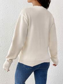 SHEIN Maternity Round Neck Plain Color Casual Sweater, Autumn/Winter