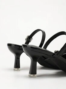 CUCCOO BIZCHIC 女士尖头高跟凉鞋，优雅纯色黑色后带镂空高跟鞋情人节 - 黑色 - 查看 6