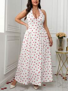 Flirla Plus Size Women Boho V-Neck Spaghetti Strap Ruched A-Line Dress, Suitable For Valentine's Day, For Summer - White - View 4