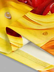 SHEIN MOD 休闲简约松紧腰A字水果印花半身裙 - 彩色 - 查看 5