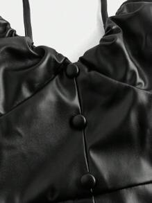 SHEIN Essnce Women's Solid Color Spaghetti Strap Slit Hem Fitted Long Dress - Black - View 10