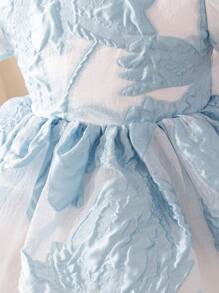 Glamorique Kids Váy công chúa cho trẻ sơ sinh/bé gái, vải jacquard organza họa tiết hoa màu xanh, thanh lịch & duyên dáng, phù hợp cho các sự kiện trang trọng của Châu Âu & Châu Mỹ, váy dự tiệc sang trọng, biểu diễn trên sân khấu - Màu xanh lam - Xem 6